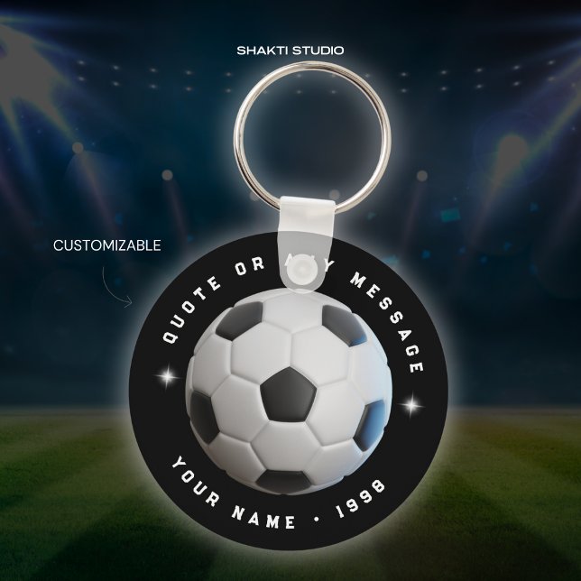 Black and White Soccer Sports Team Round Keychain (Creator Uploaded)