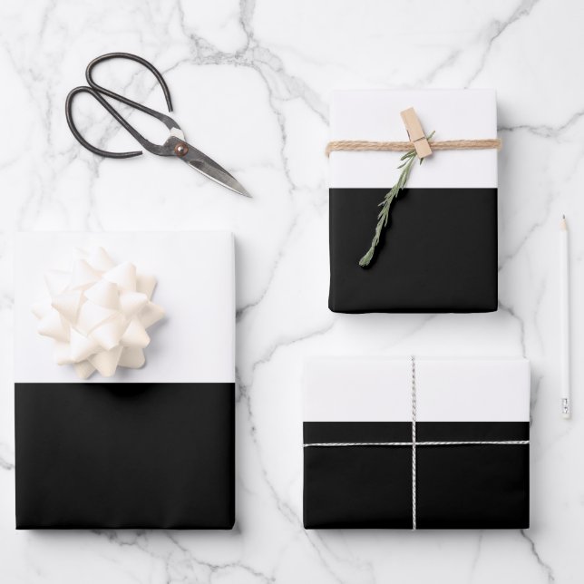 Black And White Solid Colours Design Wrapping Paper Sheet (Front)