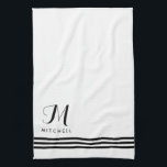 Black and White Sophisticated Stripes and Monogram Tea Towel<br><div class="desc">This simple,  elegant kitchen towel will add a personalised touch of style to your kitchen!</div>