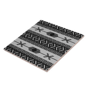 Black And White Southwest Aztec Tribal Pattern Ceramic Tile