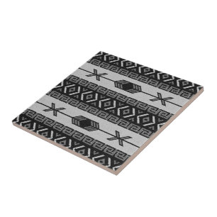 Black And White Southwest Aztec Tribal Pattern Tile