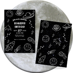 Black and white space planet  invitation