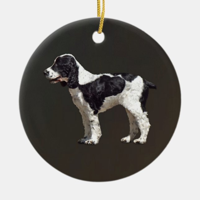 Black and White Spaniel Ceramic Ornament (Front)