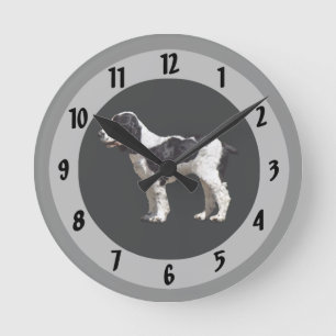 Black and White Spaniel Round Clock
