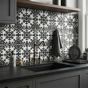 Black and White Spanish Scroll Tile