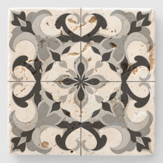 Black and White Spanish Style Tile Stone Coaster