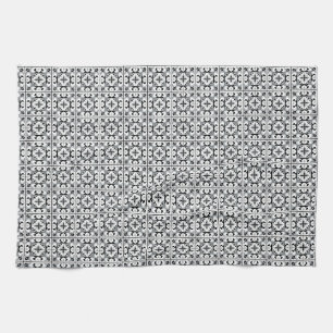 Black and White Spanish Style Tile Tea Towel