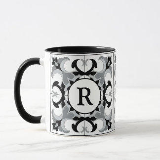 Black and White Spanish Style with Initial  Mug