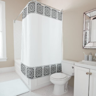 Black and White Spanish Tile Shower Curtain