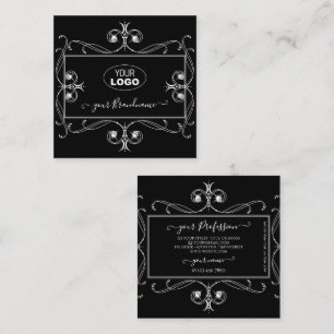Black and White Sparkle Jewels with Logo Ornaments Square Business Card