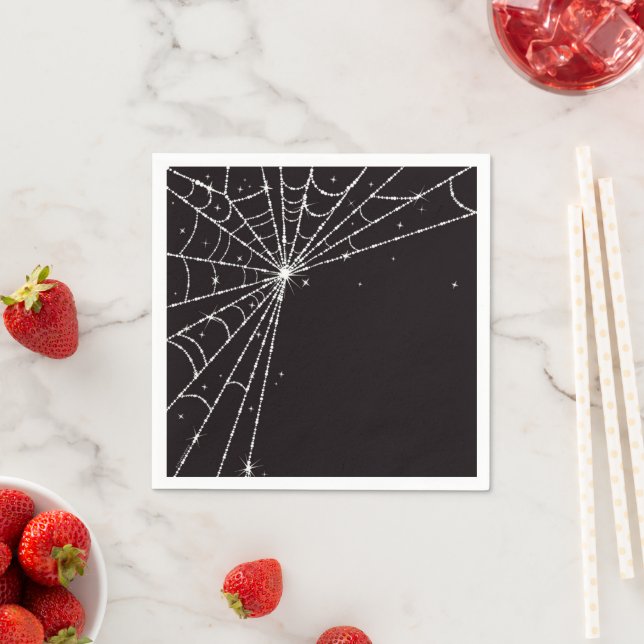 Black and White Sparkling Diamond Spider Web Napkin (Insitu)