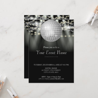 Black and White Sparkling Stars Party  Invitation