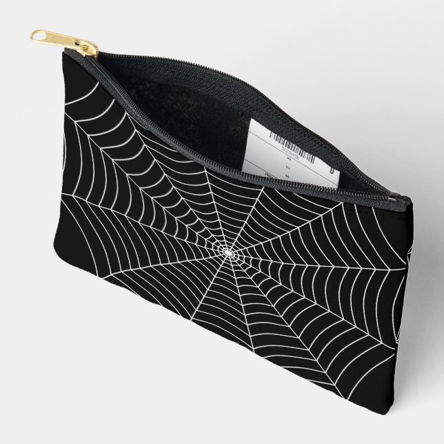 Black and White spider web Halloween pattern Accessory Pouch (Open)
