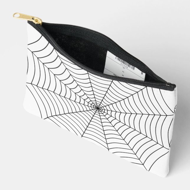 Black and White spider web Halloween pattern Accessory Pouch (Open)