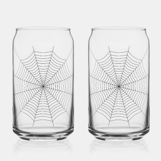 Black and White spider web Halloween pattern Can Glass (Front)