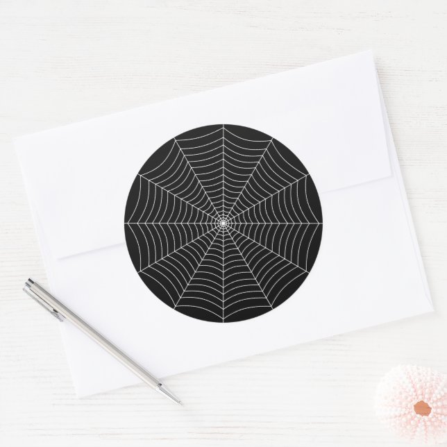 Black and White spider web Halloween pattern Classic Round Sticker (Envelope)