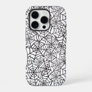 Black and White Spider Web Halloween Pattern iPhone 16 Pro Case