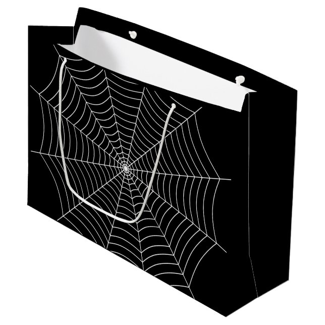 Black and White spider web Halloween pattern Large Gift Bag (Front Angled)