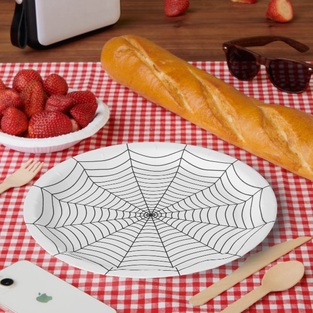 Black and White spider web Halloween pattern Paper Plate (Picnic)