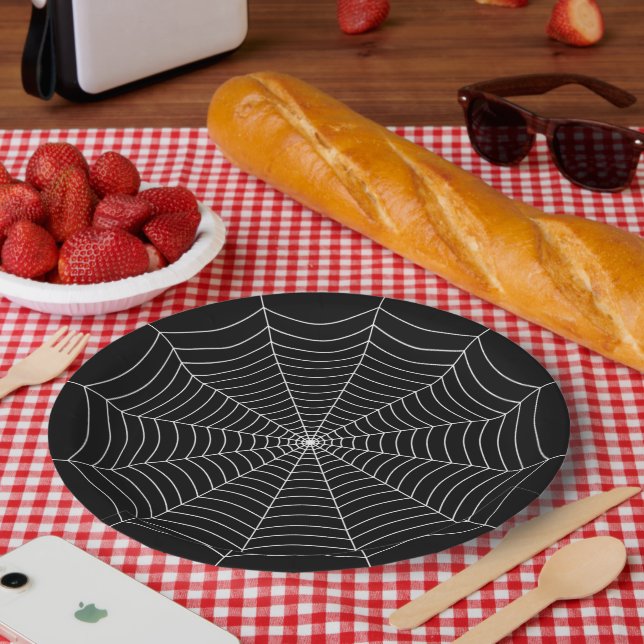 Black and White spider web Halloween pattern Paper Plate (Picnic)