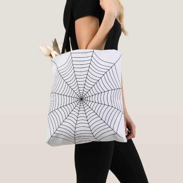 Black and White spider web Halloween pattern Tote Bag (Close Up)