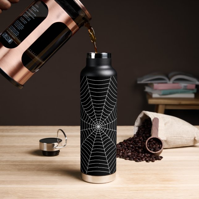 Black and White spider web Halloween pattern Wate Water Bottle (Coffee)