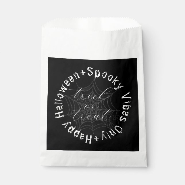 Black and White Spider Web Modern Happy Halloween Favour Bag (Front)