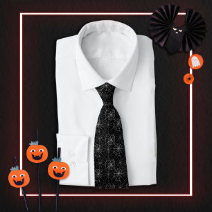 Black And White Spider Webs Halloween Pattern Tie