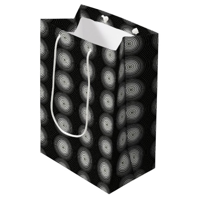 Black And White Spiral Medium Gift Bag (Front Angled)