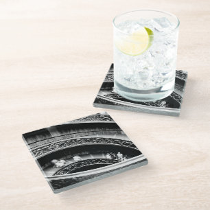 Black and White Spiral Staircase Glass Coaster