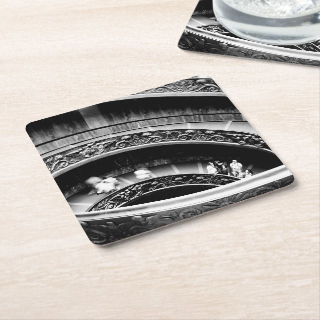 Black and White Spiral Staircase Paper Coaster (Angled)