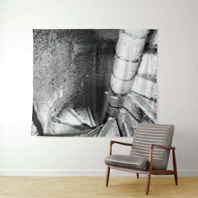 Black and White Spiral Staircase Tapestry (In Situ (Horizontal))