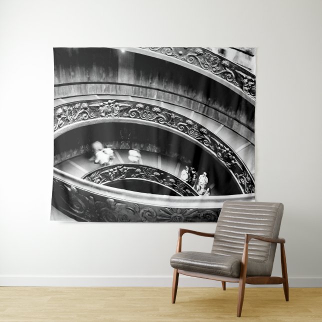 Black and White Spiral Staircase  Tapestry (In Situ (Horizontal))