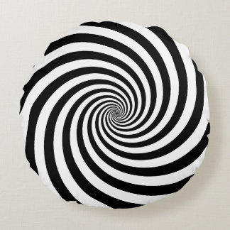 Black and white spiral swirl radial background round cushion