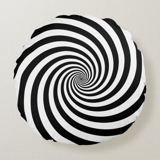 Black and white spiral swirl radial background round cushion (Front)