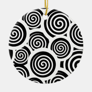 Black and white spirals vector pattern ceramic ornament