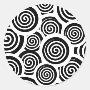 Black and white spirals vector pattern classic round sticker