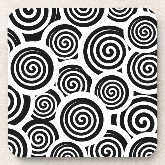 Black and white spirals vector pattern coaster (Front)