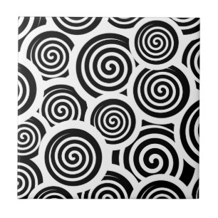Black and white spirals vector pattern tile