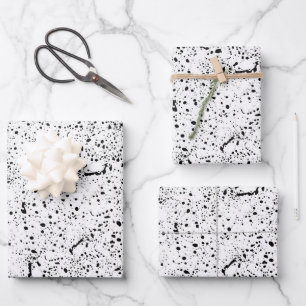 Black and white splashes shapes pattern wrapping paper sheet