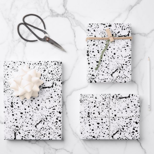 Black and white splashes shapes pattern wrapping paper sheet (Front)
