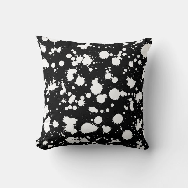 Black and White Splatter Paint Art Customise Cushion (Front)