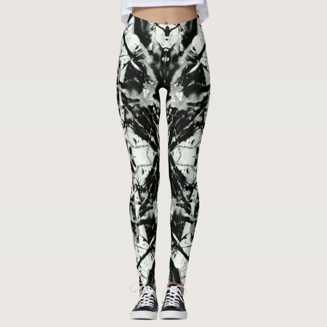 Black and White Splatter Rorschach  Leggings (Front)