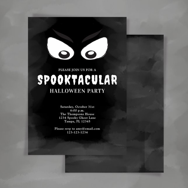 Black and White Spooktacular Halloween Party Invitation (Halloween spooktacular party invitation with black and white ghost eyes.)