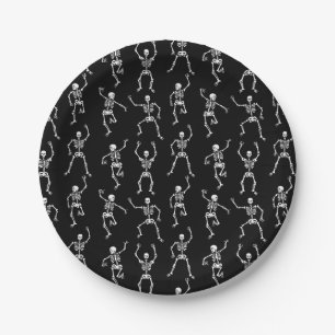 Black and White Spooky Dancing Skeleton  Paper Plate