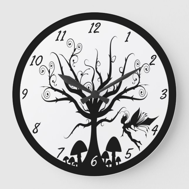 Black and White Spooky Fairy Clock (Front)