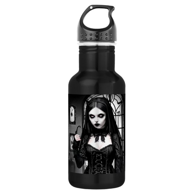 Black and White Spooky Gothic Girl  532 Ml Water Bottle (Front)