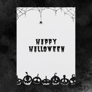 Black and White Spooky Pumpkin Happy Halloween Postcard