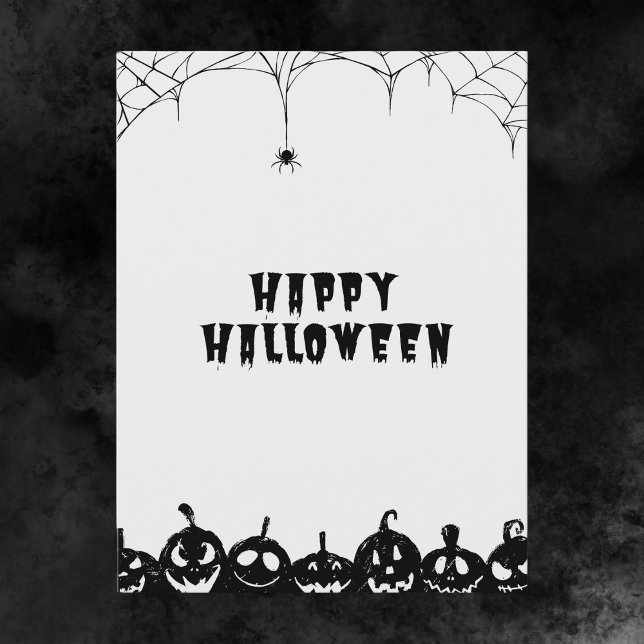 Black and White Spooky Pumpkin Happy Halloween Postcard (Creator Uploaded)