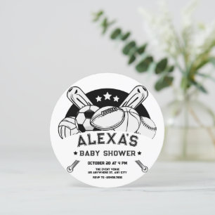 Black and white sports baby shower invitation